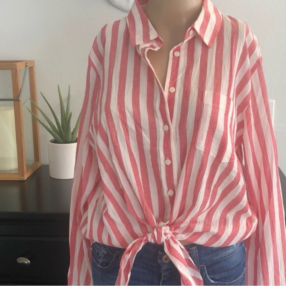 J. Crew Red and White Striped Button-Down Shirt - Picture 2 of 6